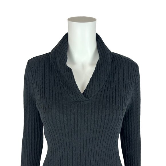 Jeanne Pierre Sweater Womens Small Black Cable Knit Shawl Collar Cotton Pullover - Picture 2 of 7